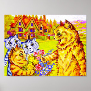 Cat Family in Garden Poster