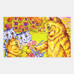 Cat Family in Garden Rectangular Sticker