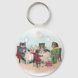 Cat Family Sits Down to Breakfast Key Ring