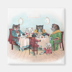 Cat Family Sits Down to Breakfast Magnet