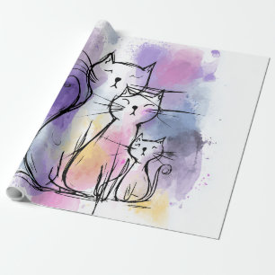 Cat Family Watercolor Artistic Wrapping Paper Gift