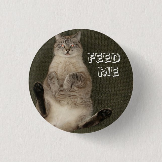 Cat "FEED ME" Round Button (Front)