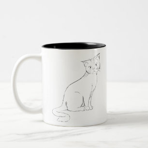 Cat Feline Kitty Kitten Drawing Sit Domestic Two-Tone Coffee Mug