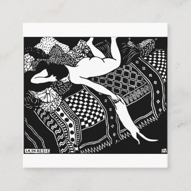 Cat Felix Vallotton Lady Bed Laziness La Paresse Square Business Card (Front)