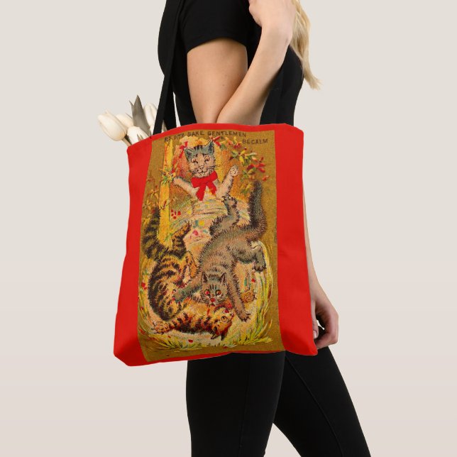 cat fight print tote bag (Close Up)