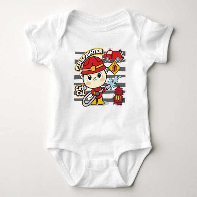 Cat firefighter  baby bodysuit (Front)