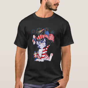 Cat Fireworks 4th Of July American Flag Patriotic T-Shirt