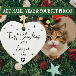 Cat First Christmas Custom Name & Photo Ceramic Tree Decoration