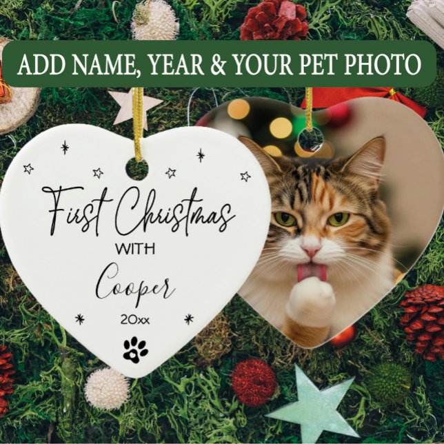 Cat First Christmas Custom Name & Photo Ceramic Tree Decoration (Creator Uploaded)