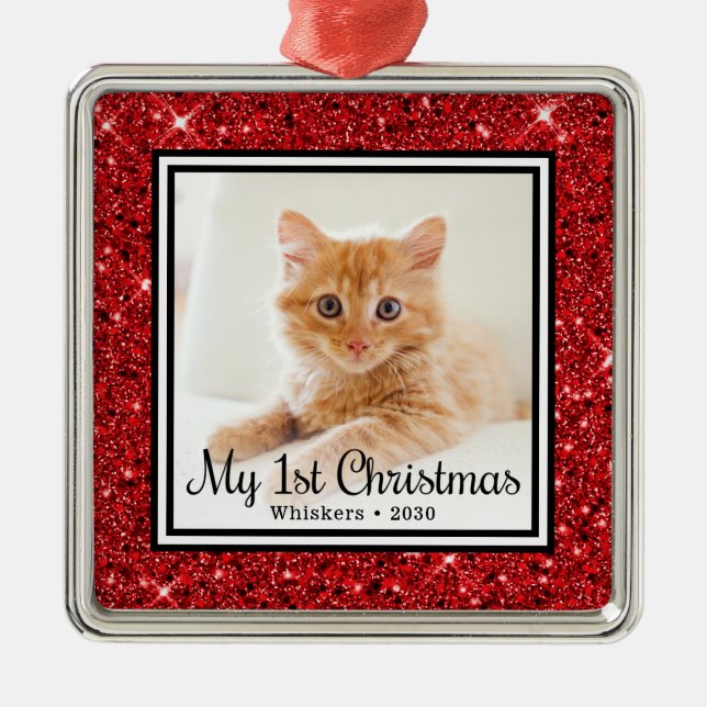 Cat First Christmas Photo Metal Tree Decoration (Front)