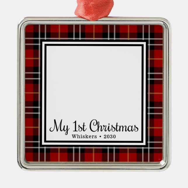 Cat First Christmas Photo Metal Tree Decoration (Front)