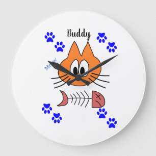 Cat Fish Bones Paws Meow Clock