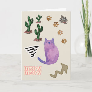Cat Fish Cactus Paws Meow Greeting Card