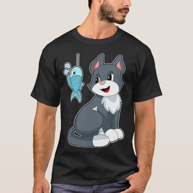 Cat Fisher Fish Fishing T-Shirt (Front)