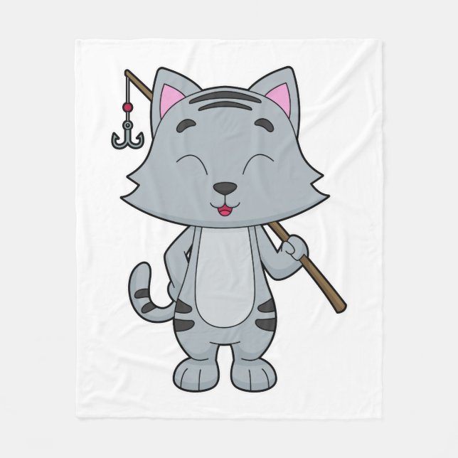 Cat Fishing Fisher Finshing rod Fleece Blanket (Front)
