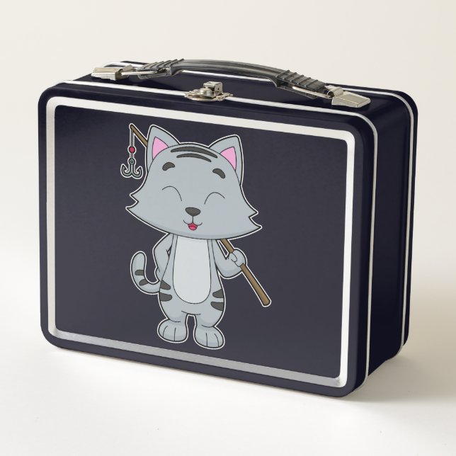 Cat Fishing Fisher Finshing rod Metal Lunch Box (Front)