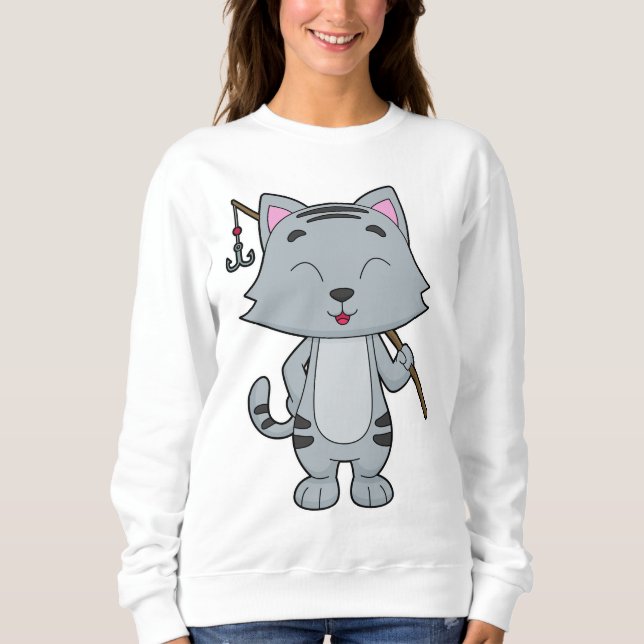Cat Fishing Fisher Finshing rod Sweatshirt (Front)