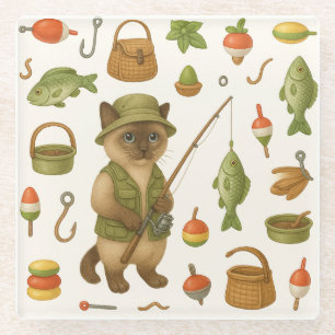 Cat Fishing Lovers for Fisherman  Glass Coaster