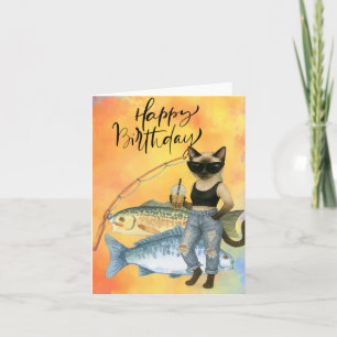 Cat Fishing Lovers Happy Birthday Card