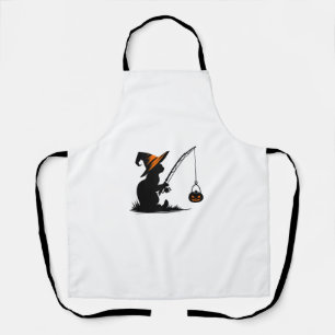 Cat Fishing Pumpkin Halloween Costume Cat Lover Apron