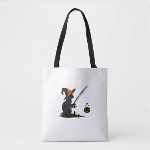 Cat Fishing Pumpkin Halloween Costume Cat Lover Tote Bag