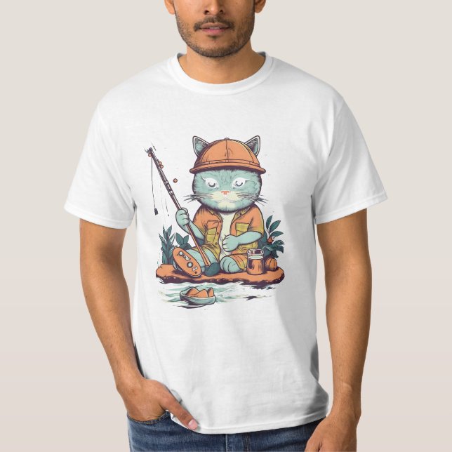 Cat Fishing with Beer T-Shirt (Front)