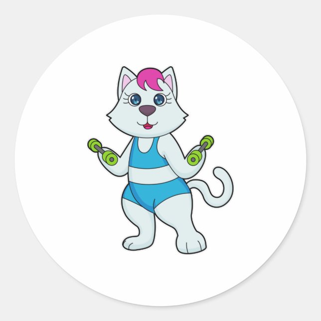 Cat Fitness Dumbbell Classic Round Sticker (Front)