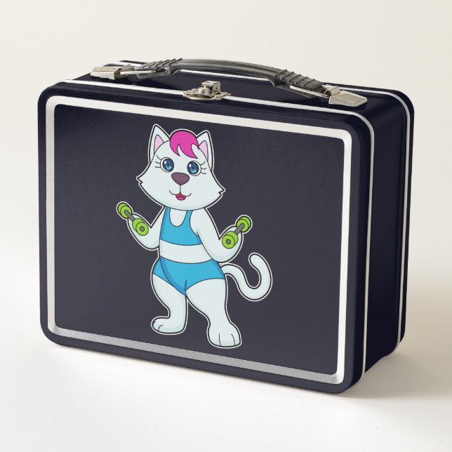 Cat Fitness Dumbbell Metal Lunch Box (Front)