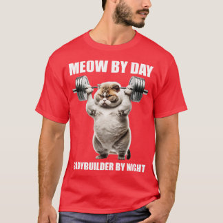 Cat Fitness Lovers Gift Meow By Day Bodybuilder By T-Shirt