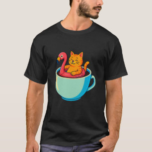 Cat Flamingo Floatie Coffee Cup Funny Chill Kitty T-Shirt