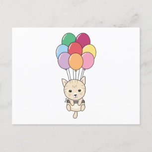 Cat Flies Up With Colourful Balloons Postcard