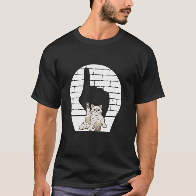 Cat Flipping Off Middle Finger Kitty T-Shirt (Front)