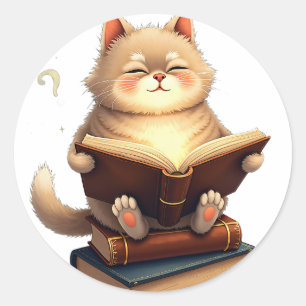 Cat Floating in Space Reading Book Cosmic Constell Classic Round Sticker