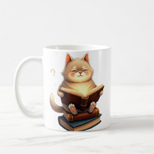 Cat Floating in Space Reading Book Cosmic Constell Coffee Mug