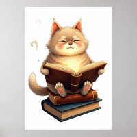 Cat Floating in Space Reading Book Cosmic Constell