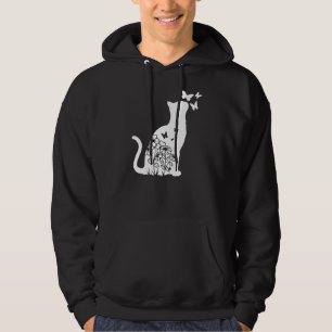Cat Floral Butterfly Flowers Women Girls Cat Mum Hoodie
