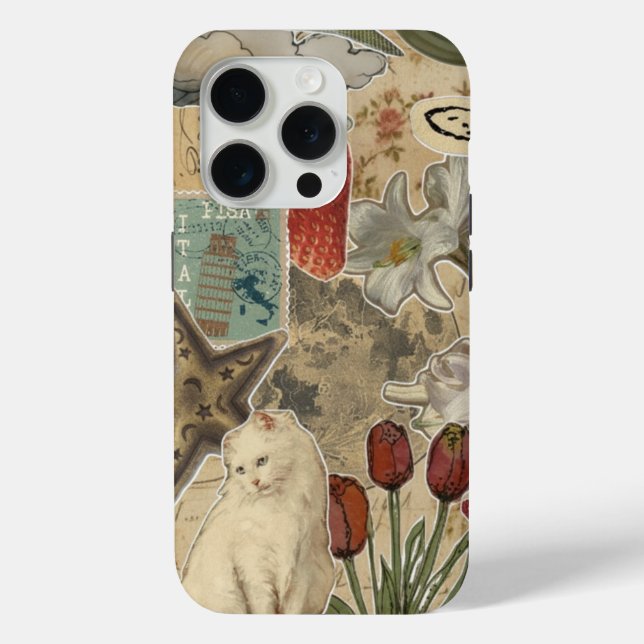 Cat Floral Collage Pattern – Cute Artistic Design Case-Mate iPhone Case (Back)