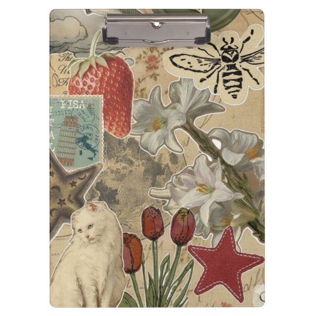 Cat Floral Collage Pattern – Cute Artistic Design Clipboard (Front)