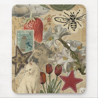 Cat Floral Collage Pattern – Cute Artistic Design Mouse Mat