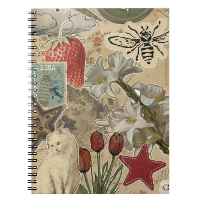 Cat Floral Collage Pattern – Cute Artistic Design Notebook (Front)