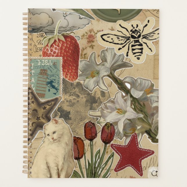 Cat Floral Collage Pattern – Cute Artistic Design Planner (Front)