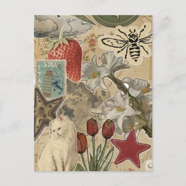 Cat Floral Collage Pattern – Cute Artistic Design Postcard (Front)