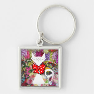 Cat Floral Red Bow Tie Key Chain! Key Ring