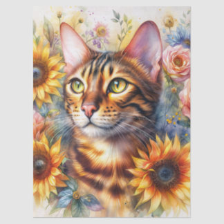 Cat Floral Watercolor Portrait Art Tissue Paper