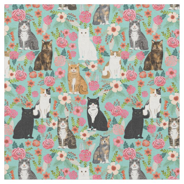 Cat Florals Fabric (Close Up)