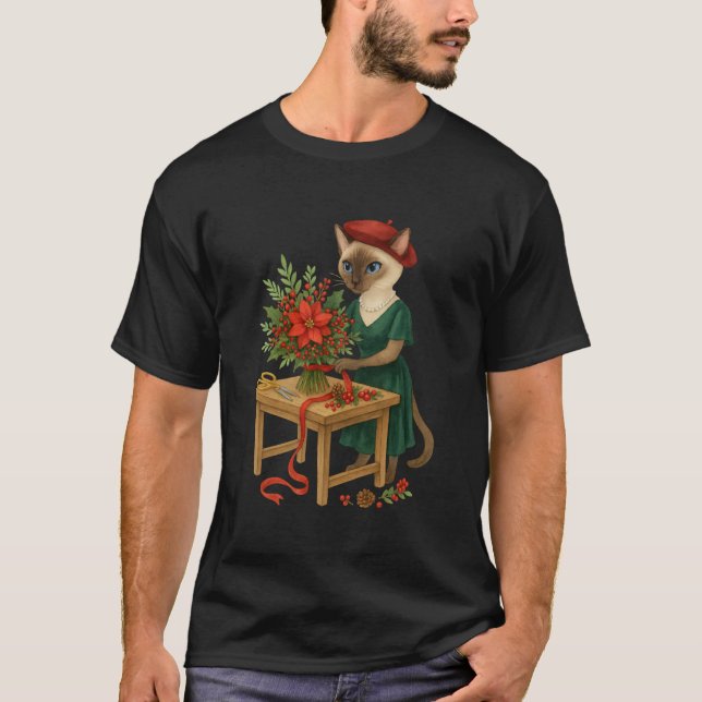 Cat Florist arranging flowers for Christmas T-Shirt (Front)