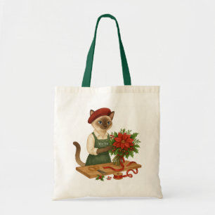 Cat Florist Christmas themed arranging flowers Tote Bag