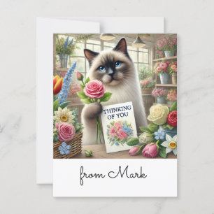 Cat Florist with card thinking of you