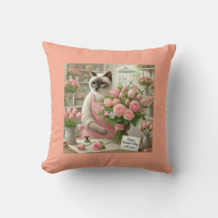 Cat Florist with Flowers for Cat Mum Mother's Day Cushion