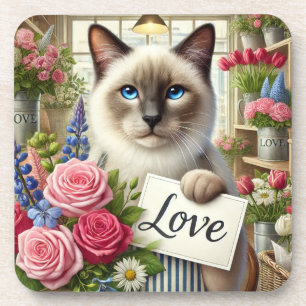 Cat Florist with Love card Coaster